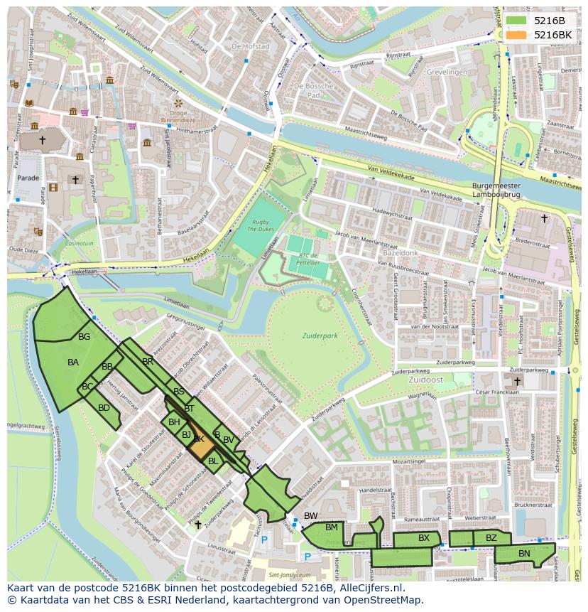 Afbeelding van het postcodegebied 5216 BK op de kaart.