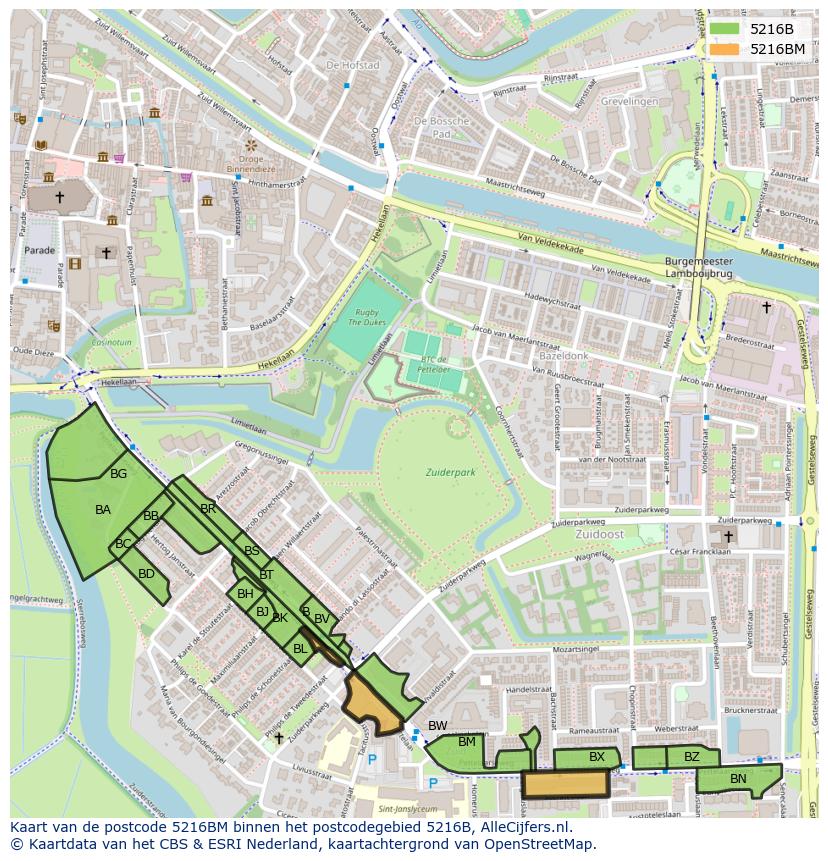 Afbeelding van het postcodegebied 5216 BM op de kaart.