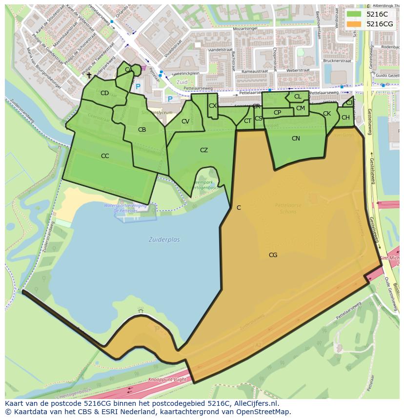 Afbeelding van het postcodegebied 5216 CG op de kaart.