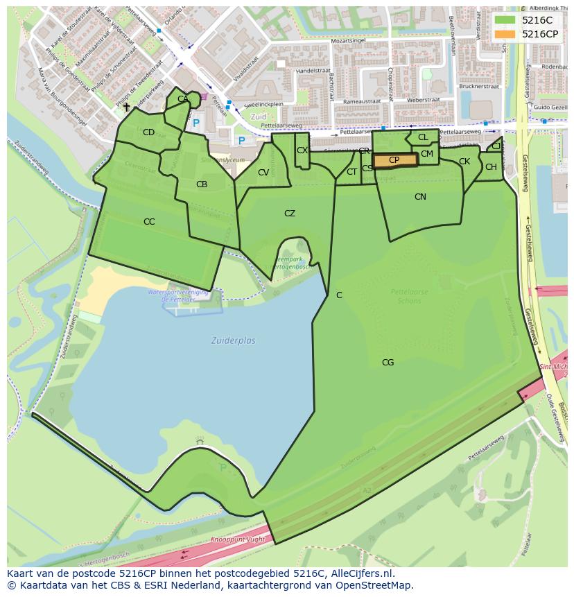 Afbeelding van het postcodegebied 5216 CP op de kaart.