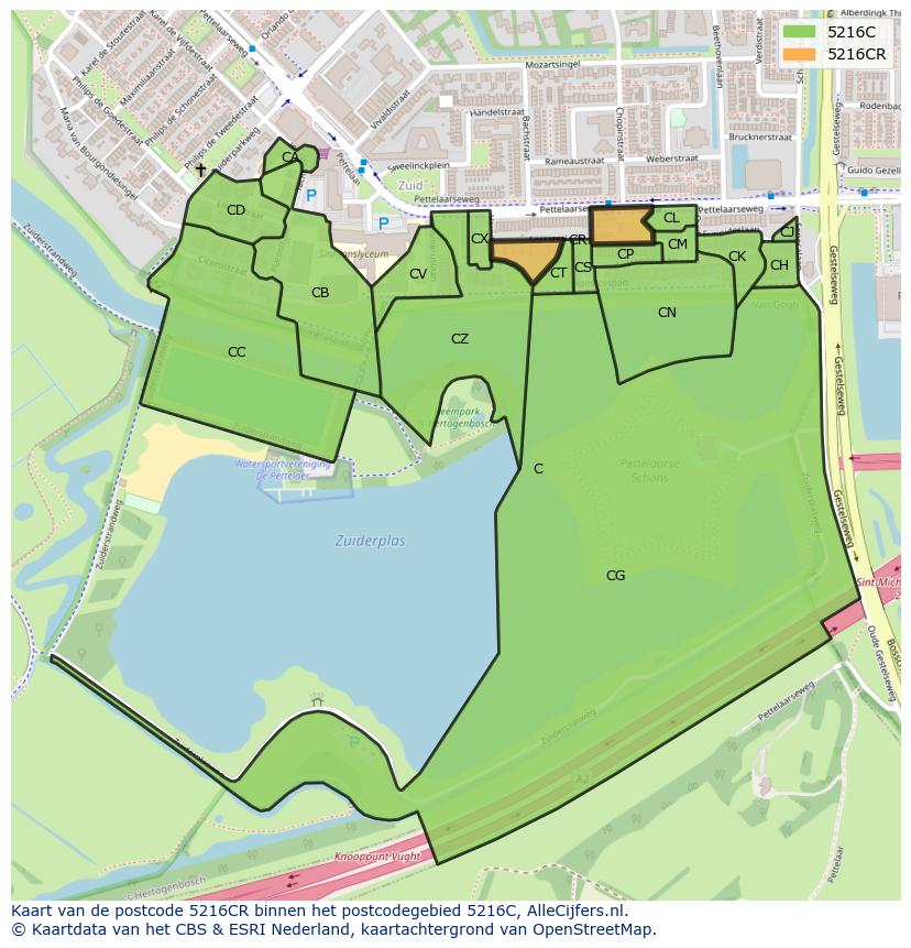 Afbeelding van het postcodegebied 5216 CR op de kaart.