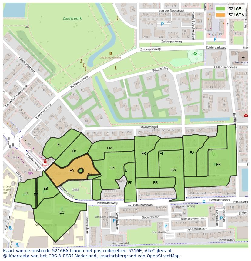 Afbeelding van het postcodegebied 5216 EA op de kaart.