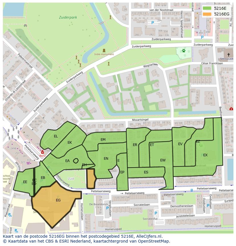 Afbeelding van het postcodegebied 5216 EG op de kaart.