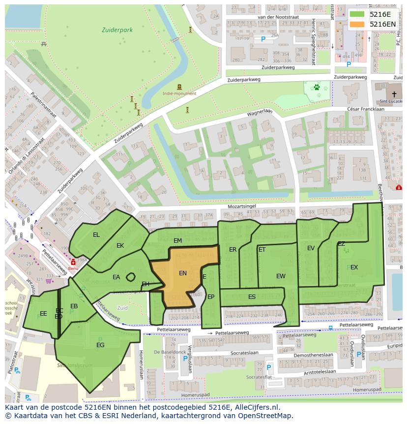 Afbeelding van het postcodegebied 5216 EN op de kaart.