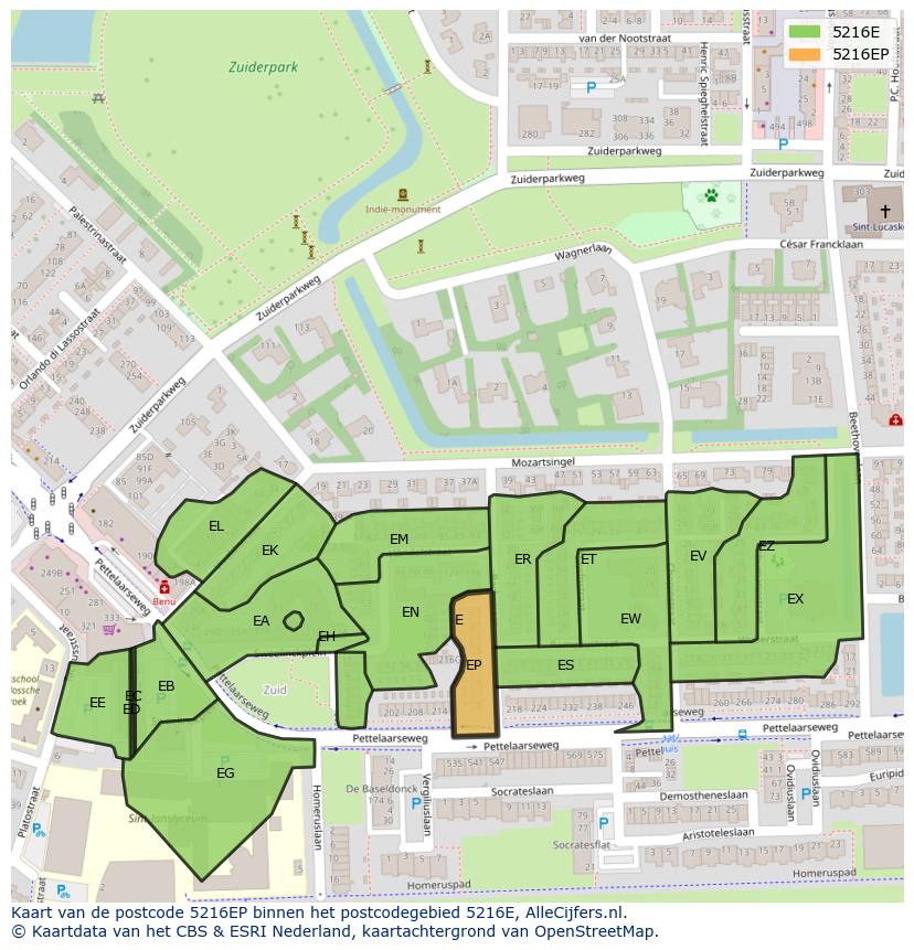 Afbeelding van het postcodegebied 5216 EP op de kaart.