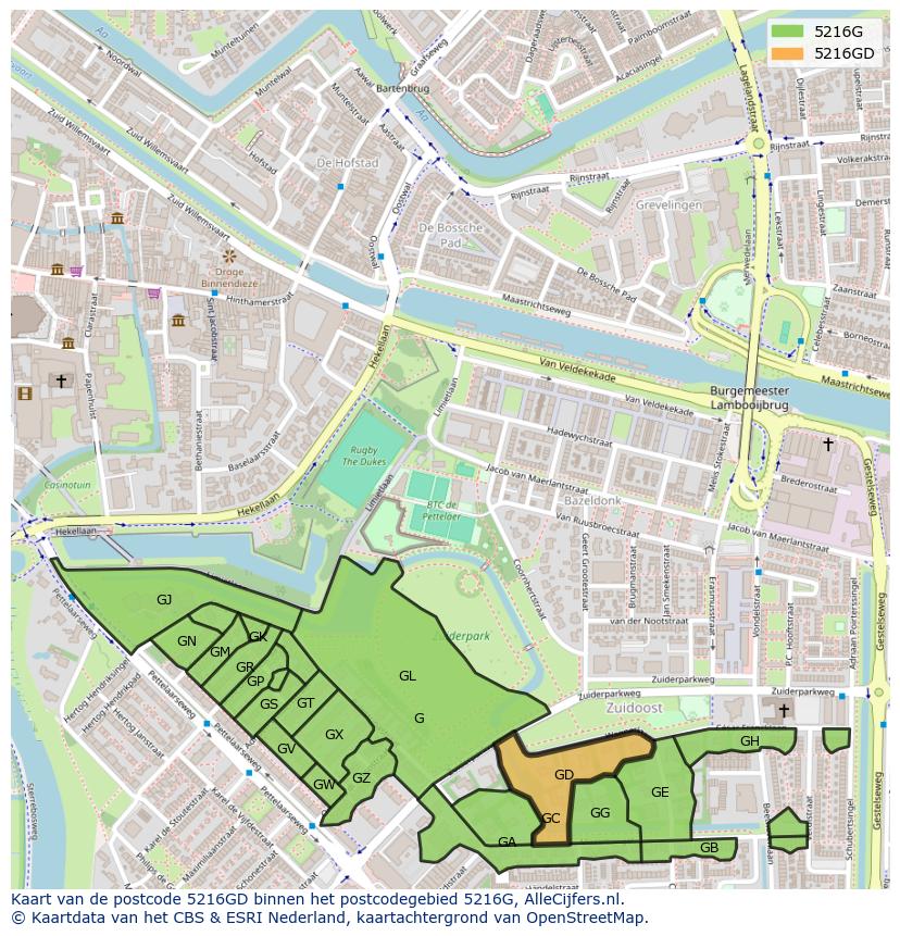 Afbeelding van het postcodegebied 5216 GD op de kaart.