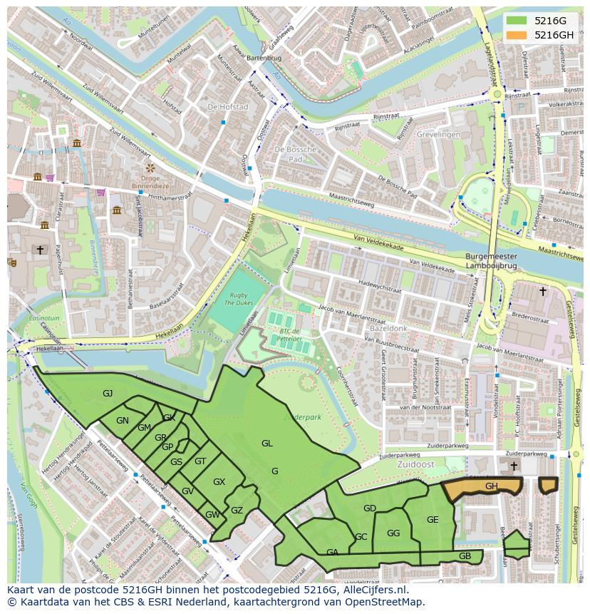 Afbeelding van het postcodegebied 5216 GH op de kaart.