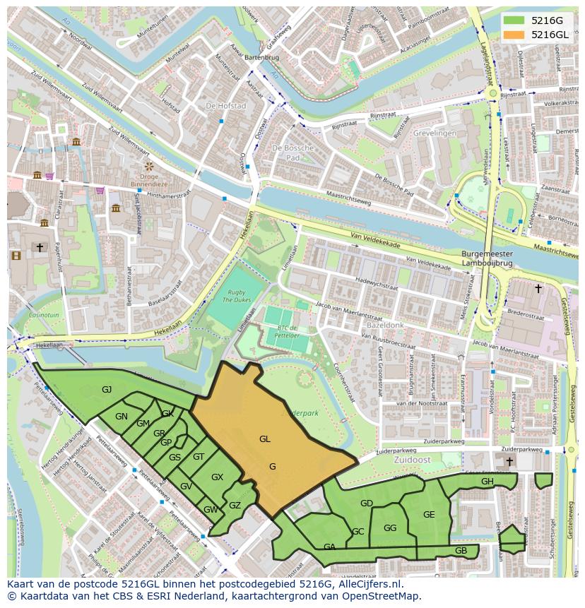 Afbeelding van het postcodegebied 5216 GL op de kaart.