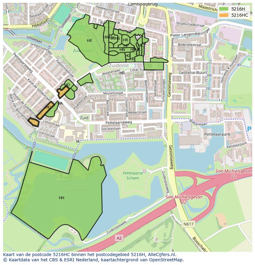 Afbeelding van het postcodegebied 5216 HC op de kaart.