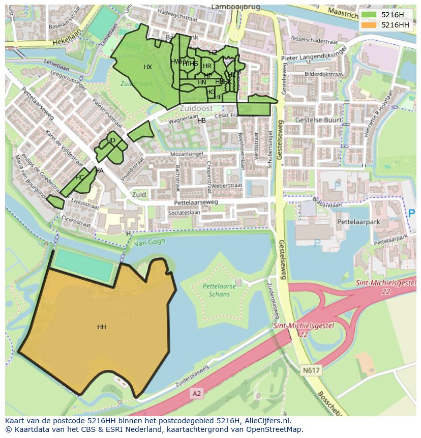 Afbeelding van het postcodegebied 5216 HH op de kaart.