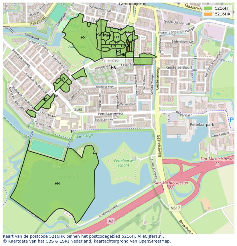 Afbeelding van het postcodegebied 5216 HK op de kaart.
