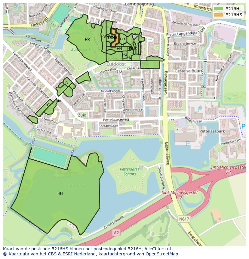 Afbeelding van het postcodegebied 5216 HS op de kaart.