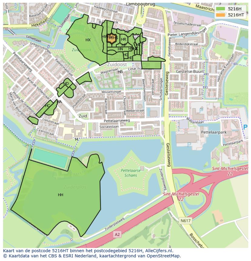 Afbeelding van het postcodegebied 5216 HT op de kaart.