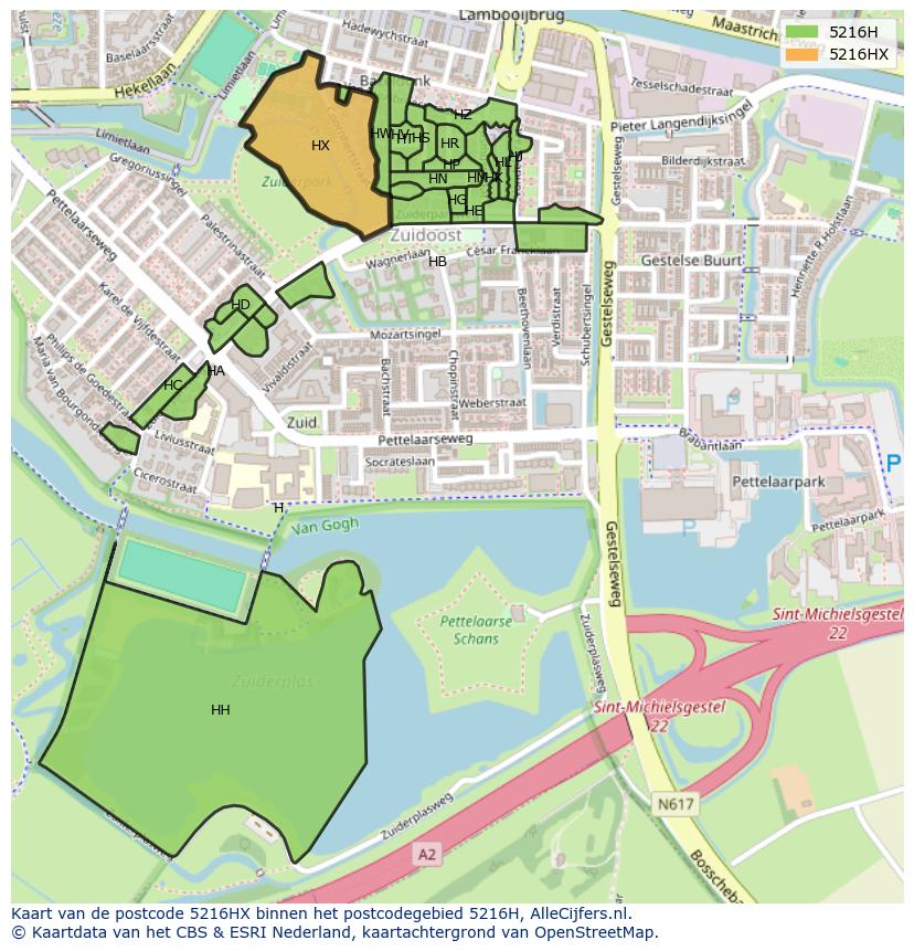 Afbeelding van het postcodegebied 5216 HX op de kaart.