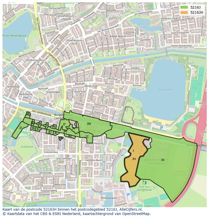 Afbeelding van het postcodegebied 5216 JH op de kaart.