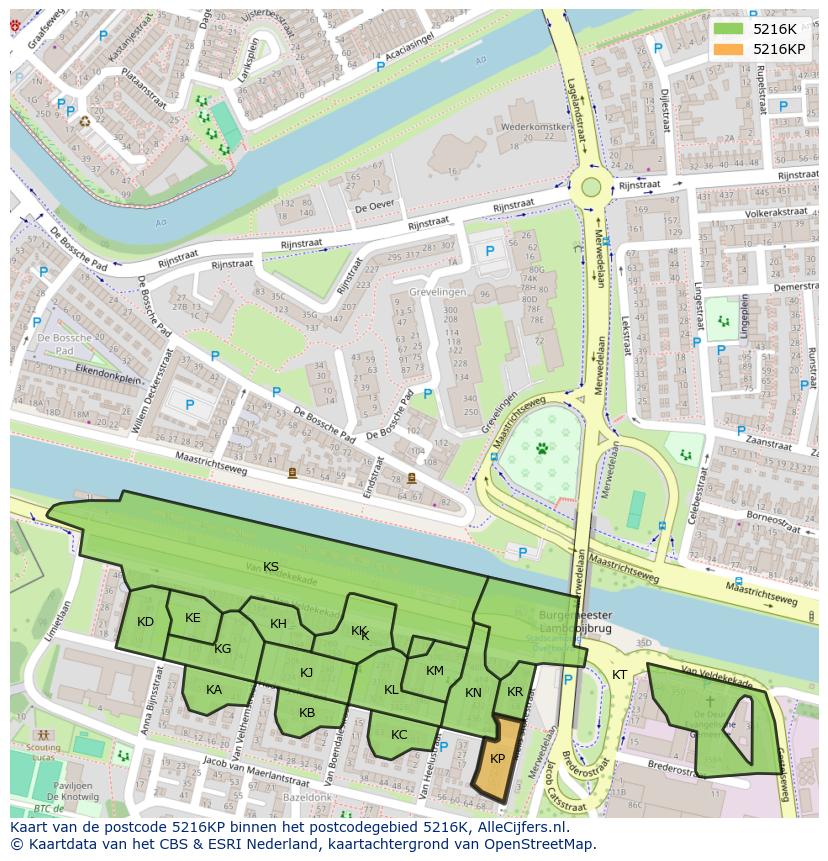 Afbeelding van het postcodegebied 5216 KP op de kaart.
