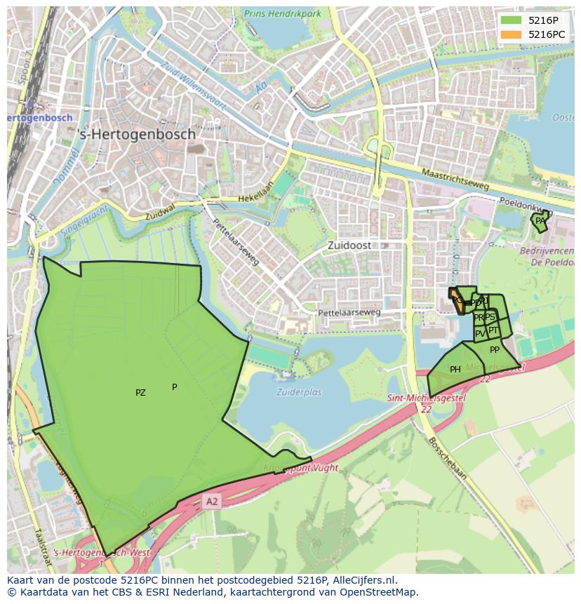 Afbeelding van het postcodegebied 5216 PC op de kaart.