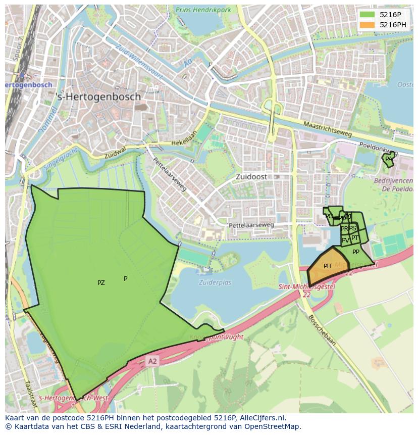 Afbeelding van het postcodegebied 5216 PH op de kaart.