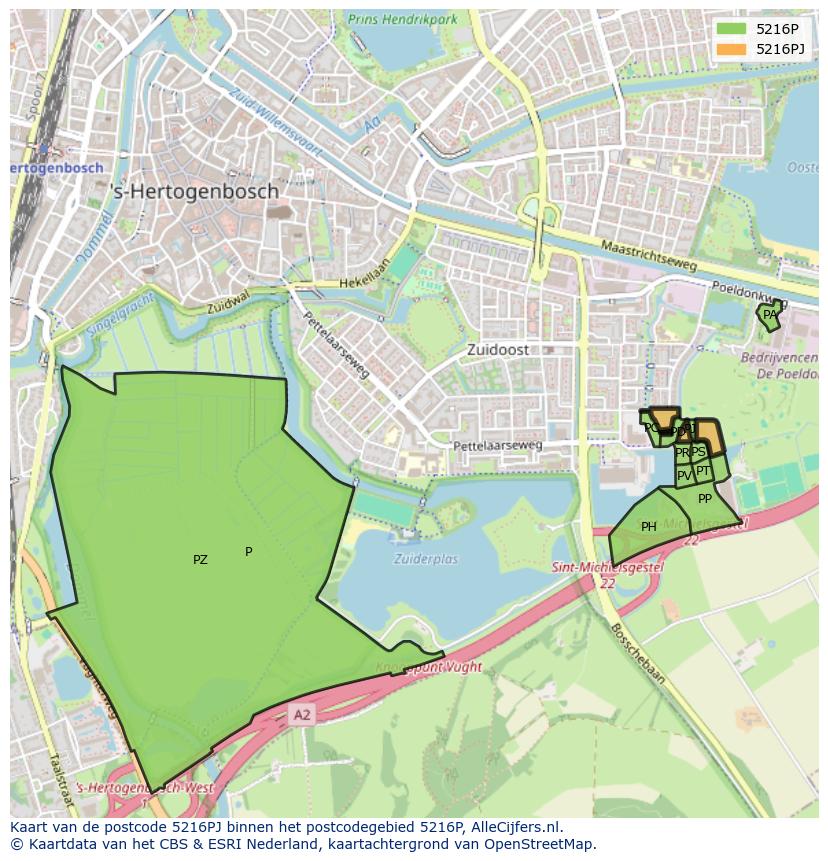 Afbeelding van het postcodegebied 5216 PJ op de kaart.