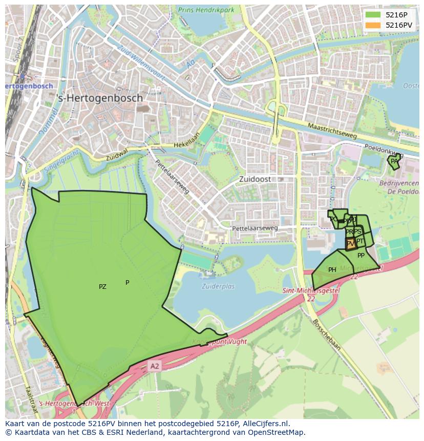 Afbeelding van het postcodegebied 5216 PV op de kaart.