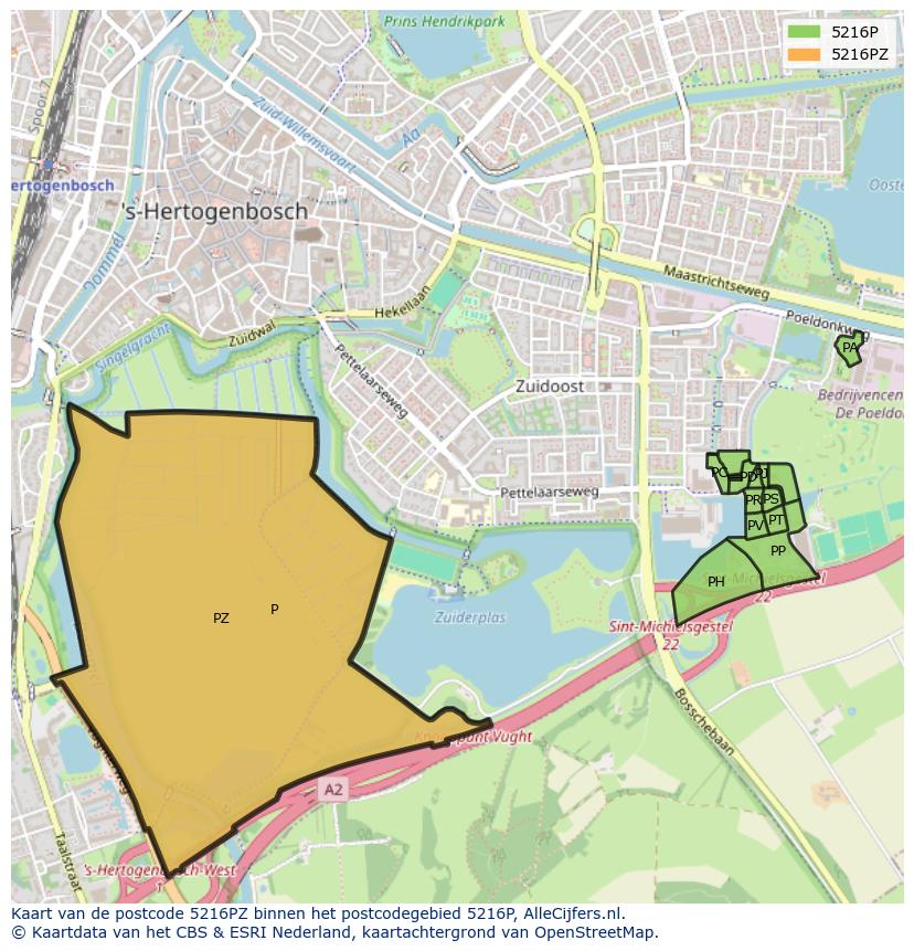 Afbeelding van het postcodegebied 5216 PZ op de kaart.
