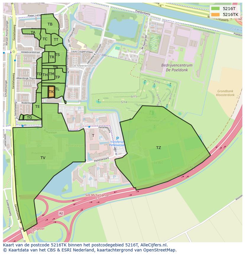 Afbeelding van het postcodegebied 5216 TK op de kaart.