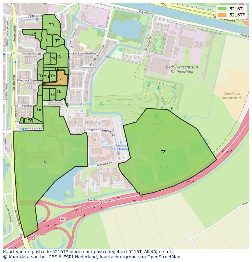 Afbeelding van het postcodegebied 5216 TP op de kaart.