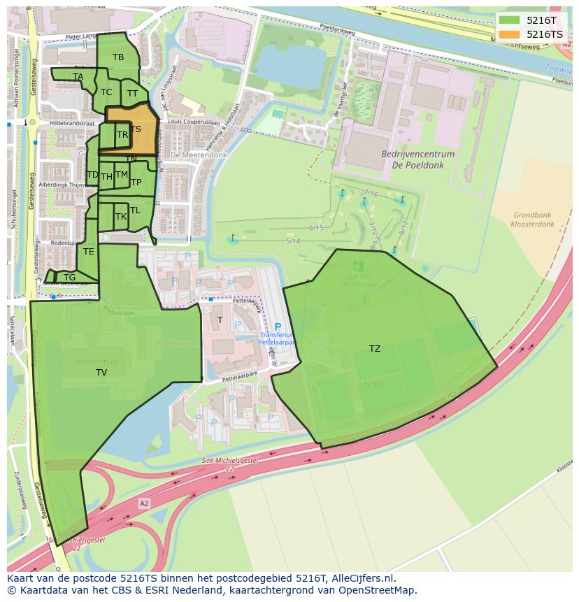 Afbeelding van het postcodegebied 5216 TS op de kaart.
