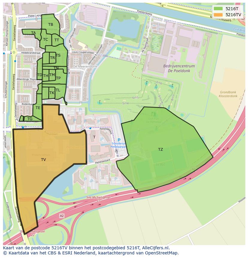 Afbeelding van het postcodegebied 5216 TV op de kaart.