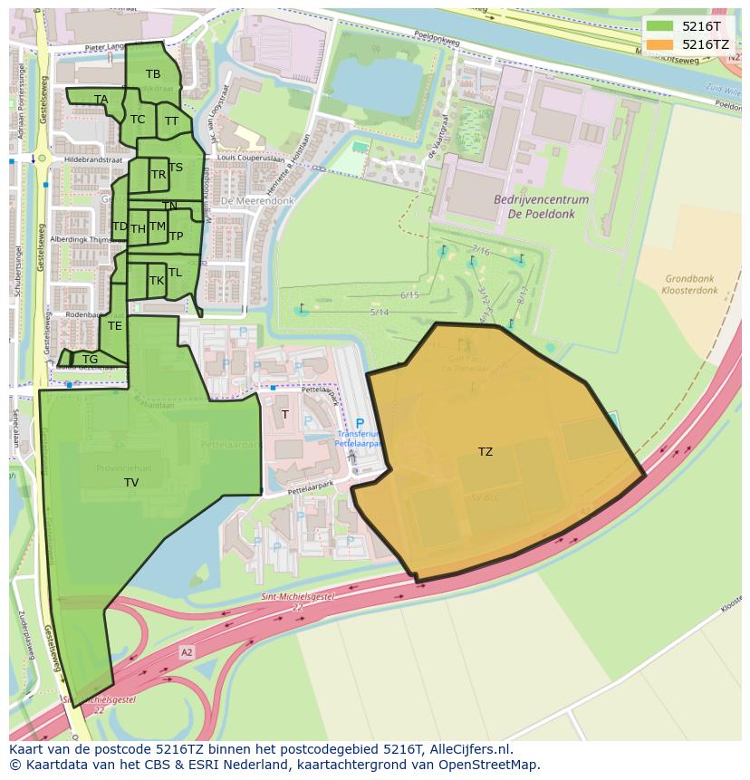 Afbeelding van het postcodegebied 5216 TZ op de kaart.