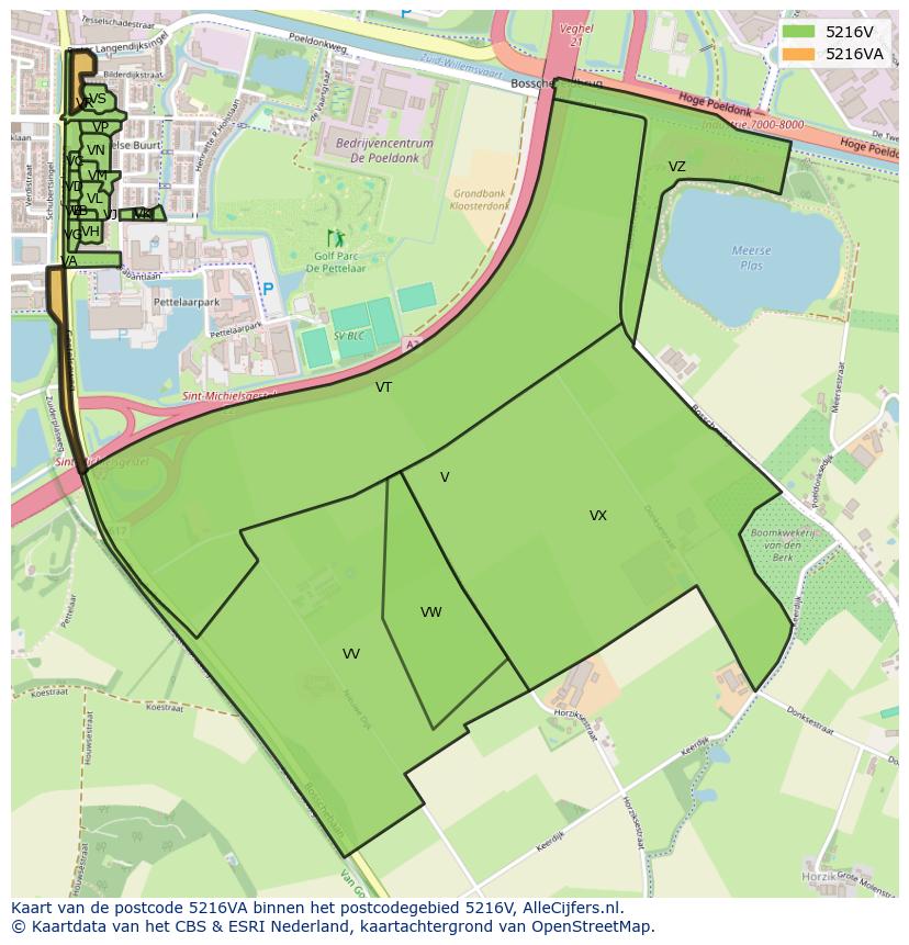 Afbeelding van het postcodegebied 5216 VA op de kaart.