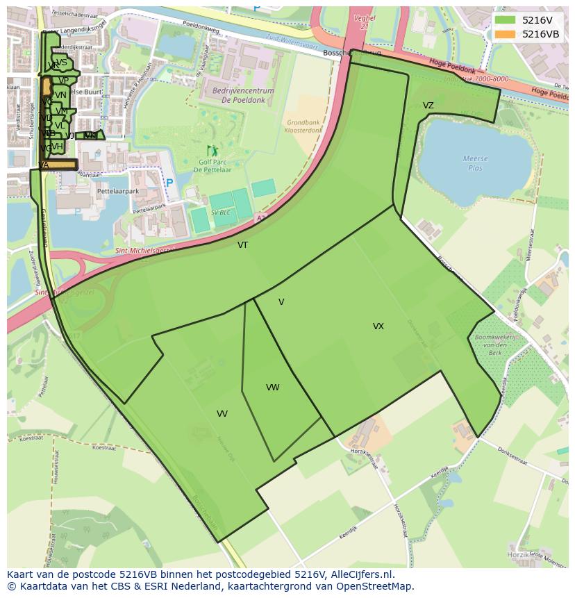 Afbeelding van het postcodegebied 5216 VB op de kaart.