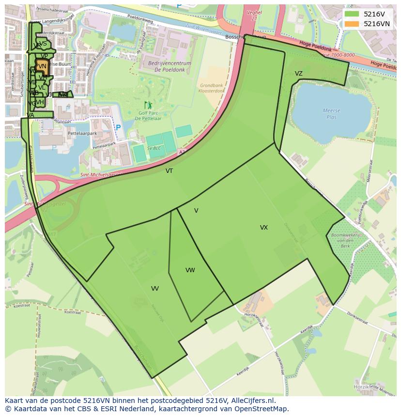 Afbeelding van het postcodegebied 5216 VN op de kaart.