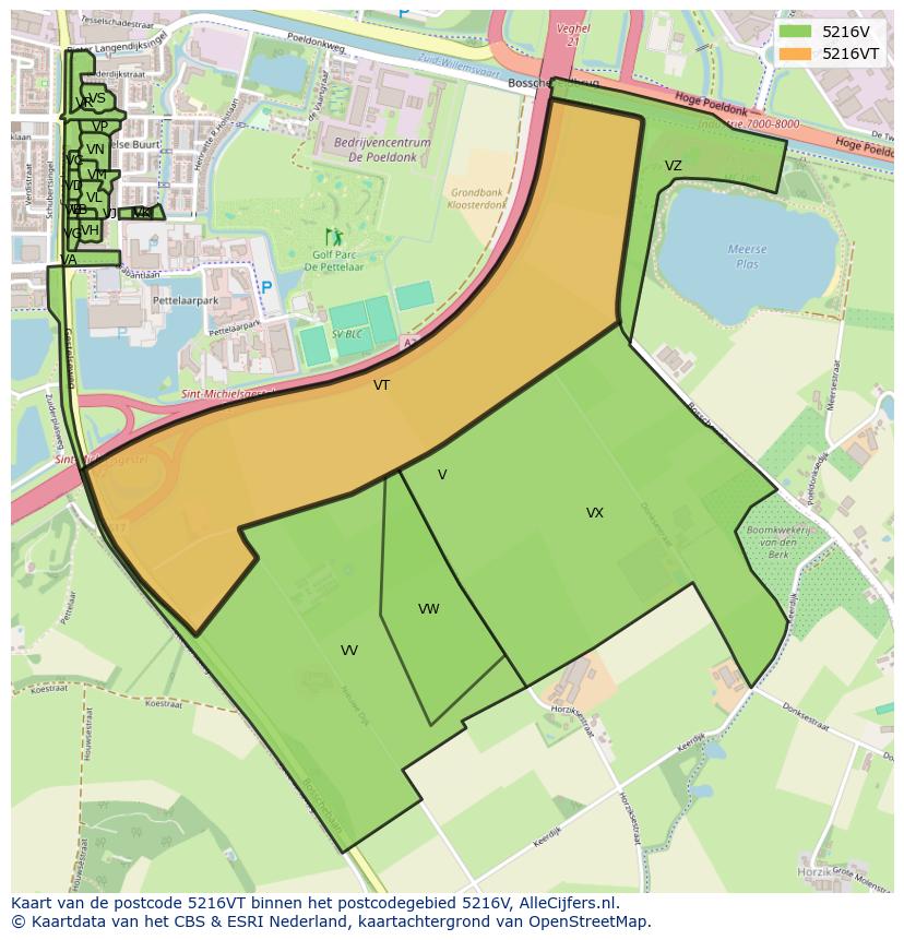 Afbeelding van het postcodegebied 5216 VT op de kaart.
