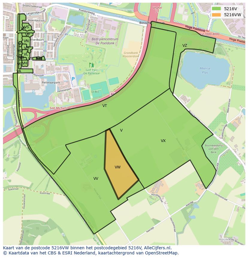 Afbeelding van het postcodegebied 5216 VW op de kaart.