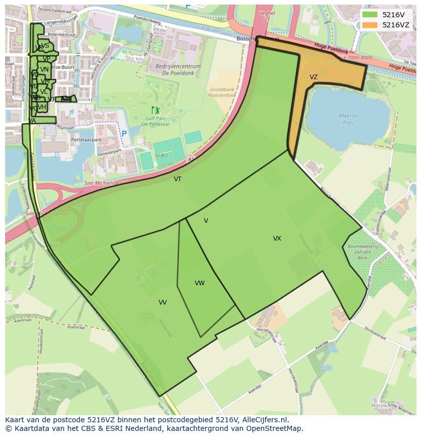 Afbeelding van het postcodegebied 5216 VZ op de kaart.