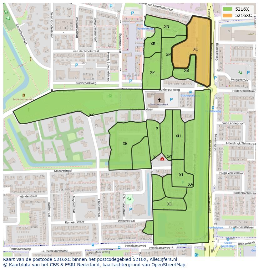Afbeelding van het postcodegebied 5216 XC op de kaart.