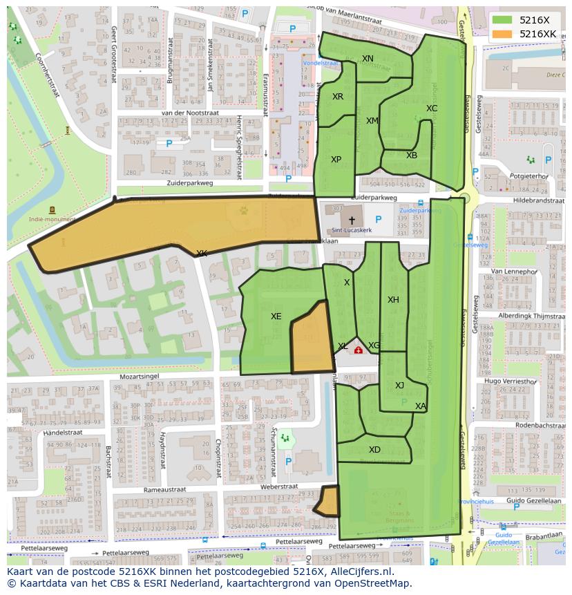 Afbeelding van het postcodegebied 5216 XK op de kaart.