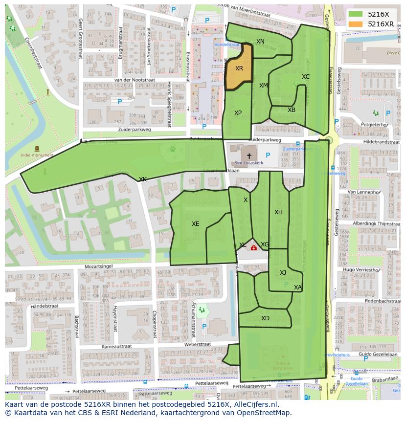Afbeelding van het postcodegebied 5216 XR op de kaart.