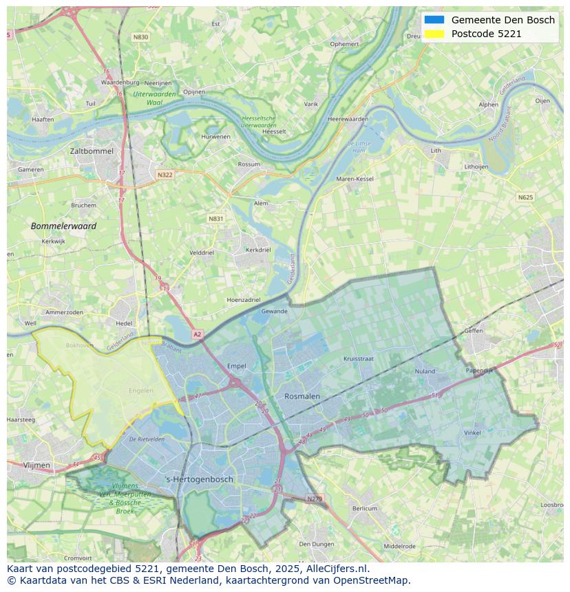 Afbeelding van het postcodegebied 5221 op de kaart.