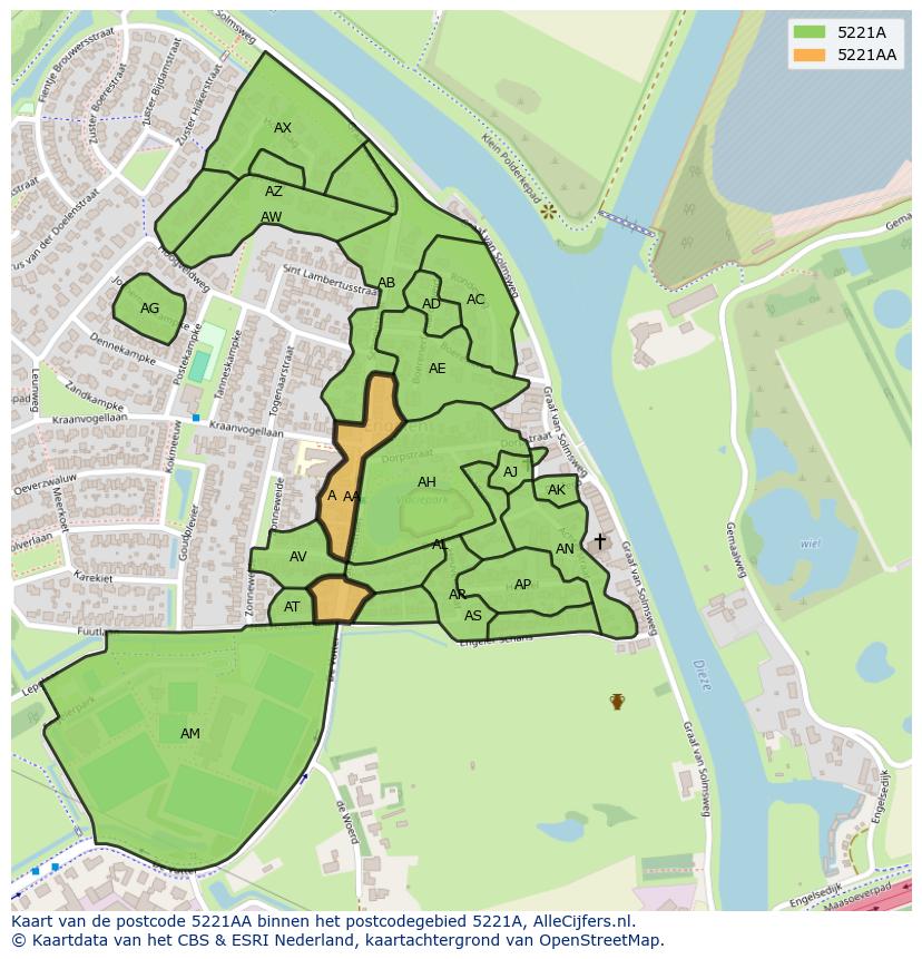 Afbeelding van het postcodegebied 5221 AA op de kaart.