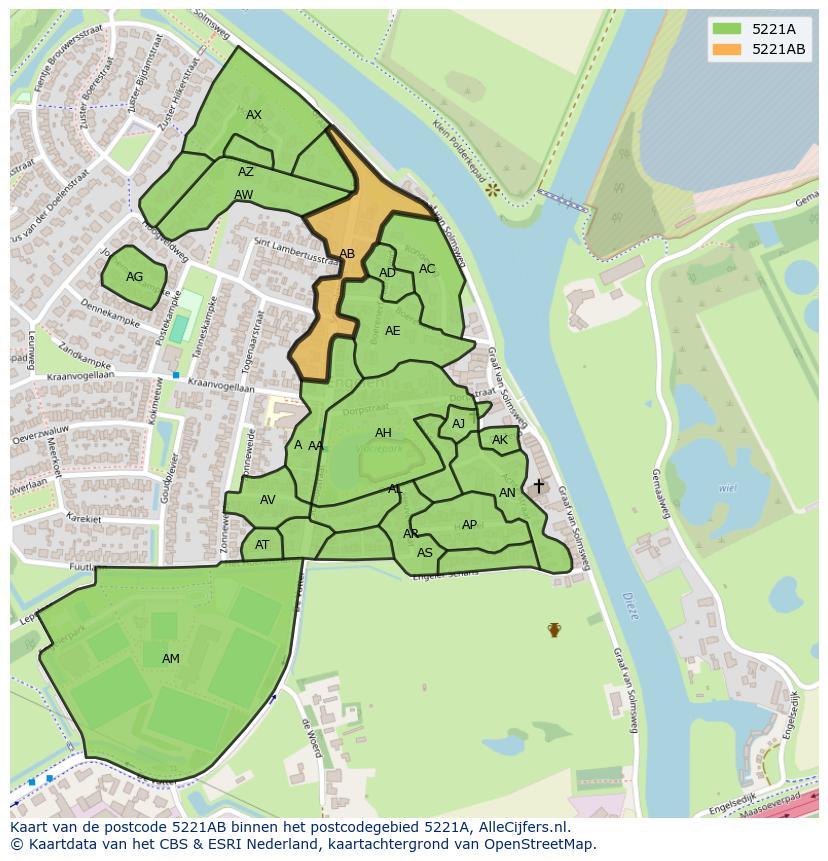 Afbeelding van het postcodegebied 5221 AB op de kaart.