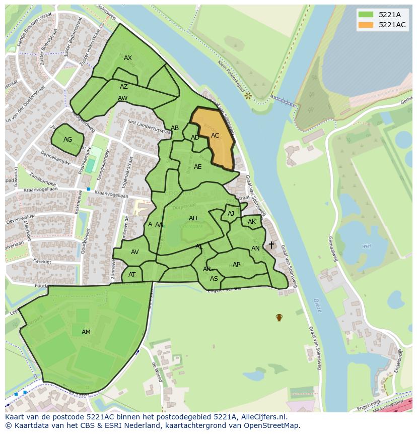 Afbeelding van het postcodegebied 5221 AC op de kaart.