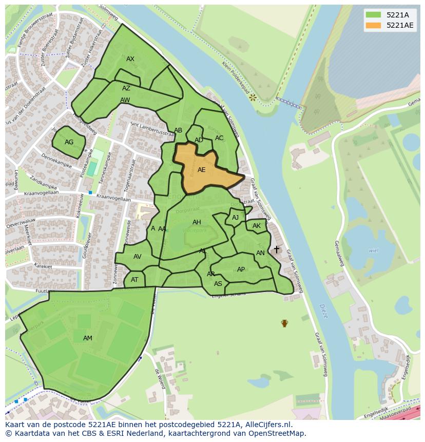 Afbeelding van het postcodegebied 5221 AE op de kaart.
