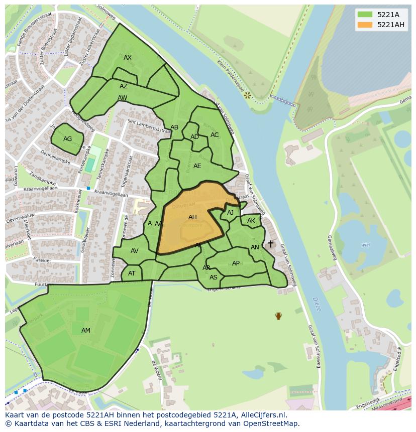 Afbeelding van het postcodegebied 5221 AH op de kaart.