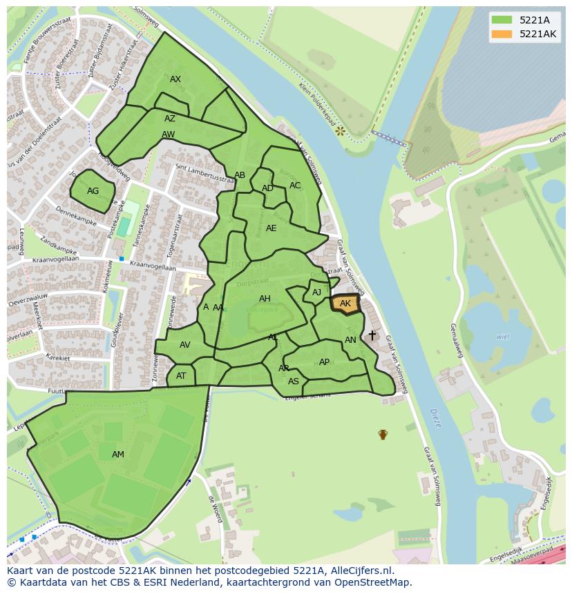 Afbeelding van het postcodegebied 5221 AK op de kaart.