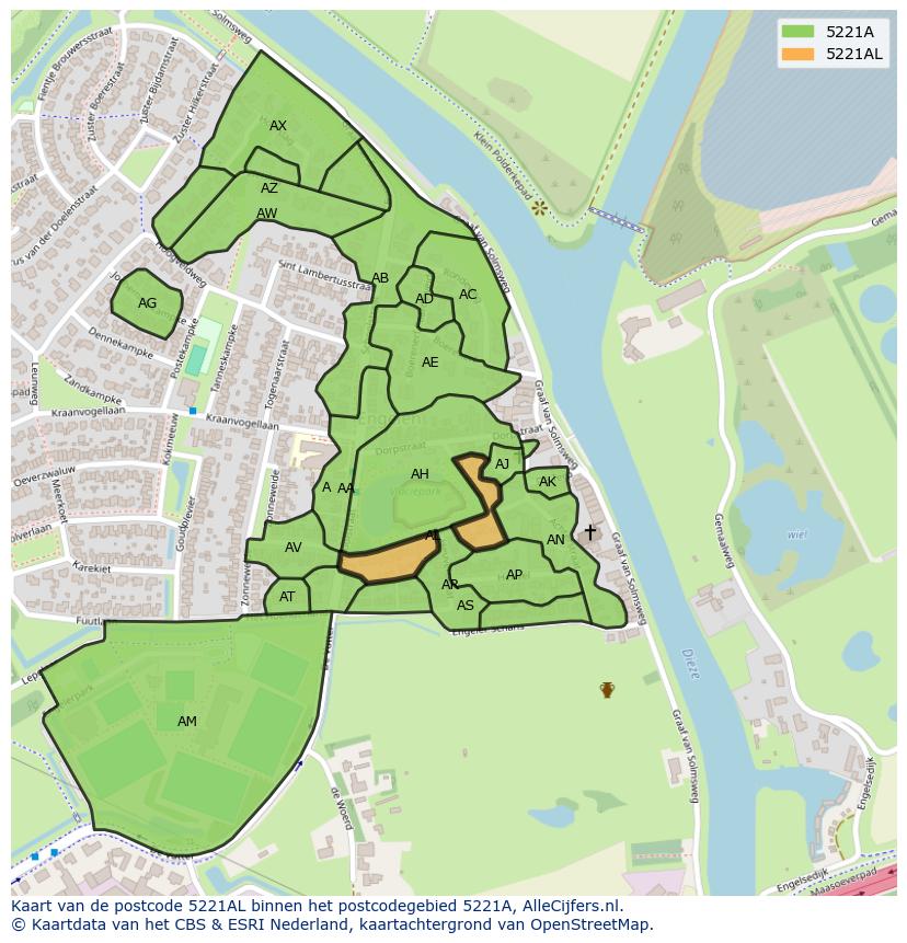 Afbeelding van het postcodegebied 5221 AL op de kaart.