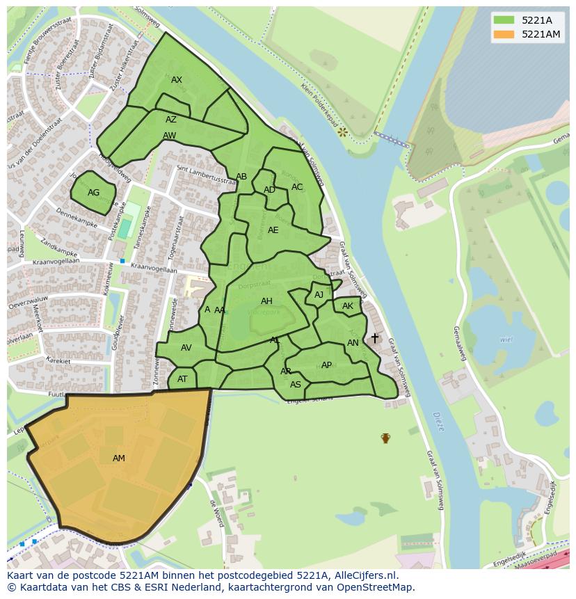 Afbeelding van het postcodegebied 5221 AM op de kaart.