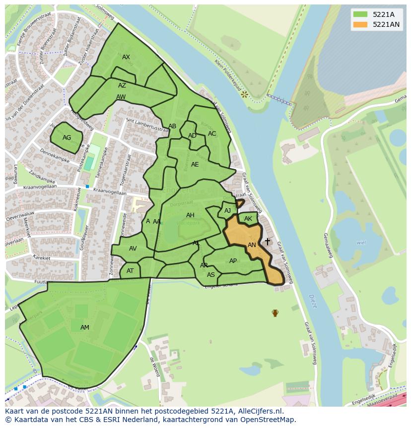Afbeelding van het postcodegebied 5221 AN op de kaart.