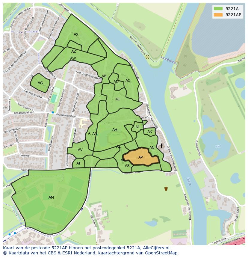 Afbeelding van het postcodegebied 5221 AP op de kaart.